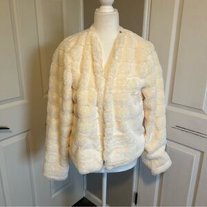 Elegant fuzzy fluffy faux mink fur white Cream Teddy Jacket holiday